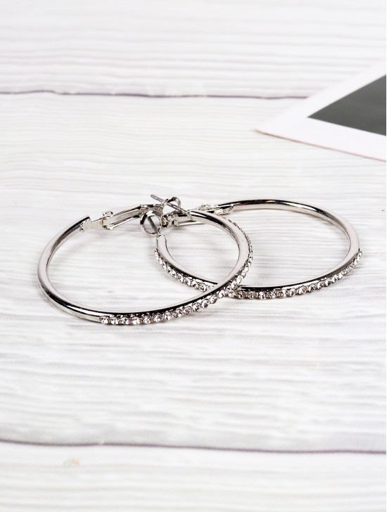 Stainless Steel Hoop Earrings With Rhinestone